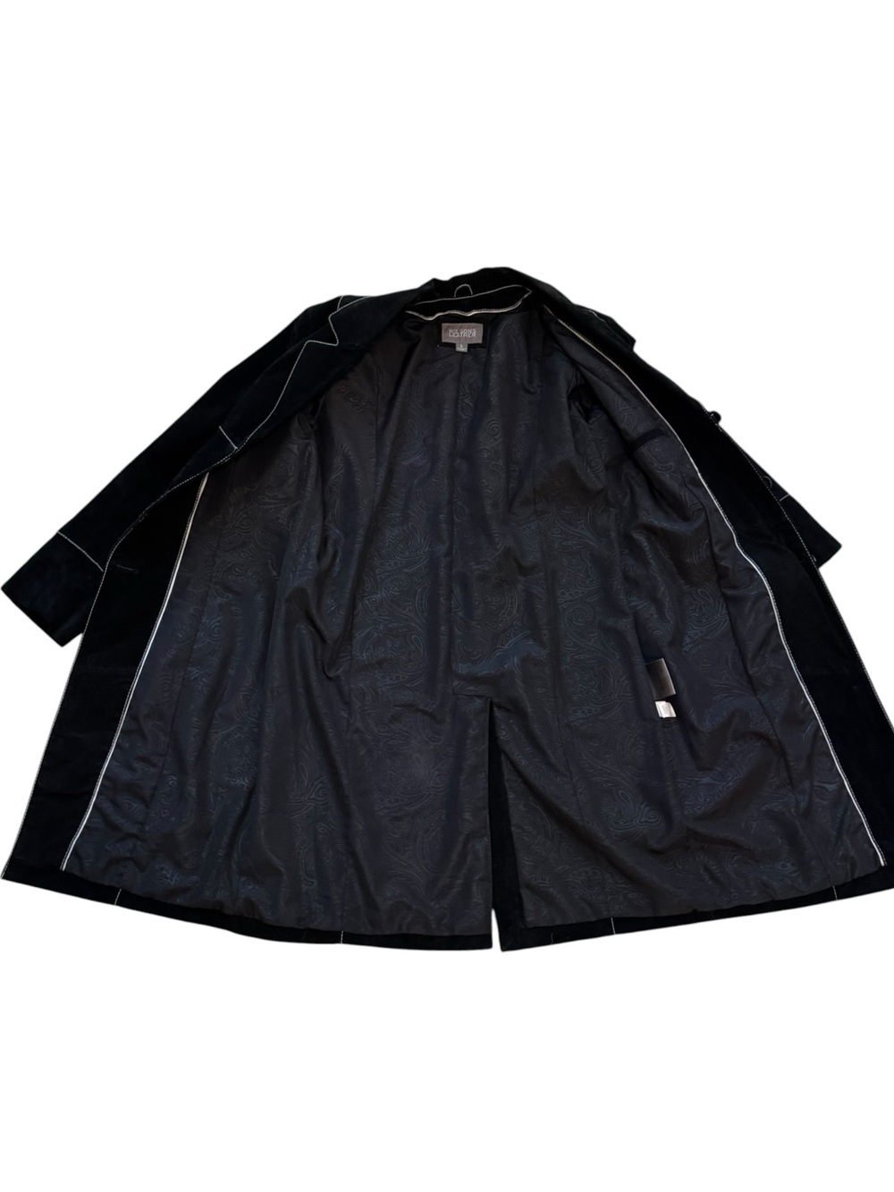 Wilson's Maxima 100% Leather Black Suede Long Coat Jacket Contrast Stitch L - Picture 4 of 9